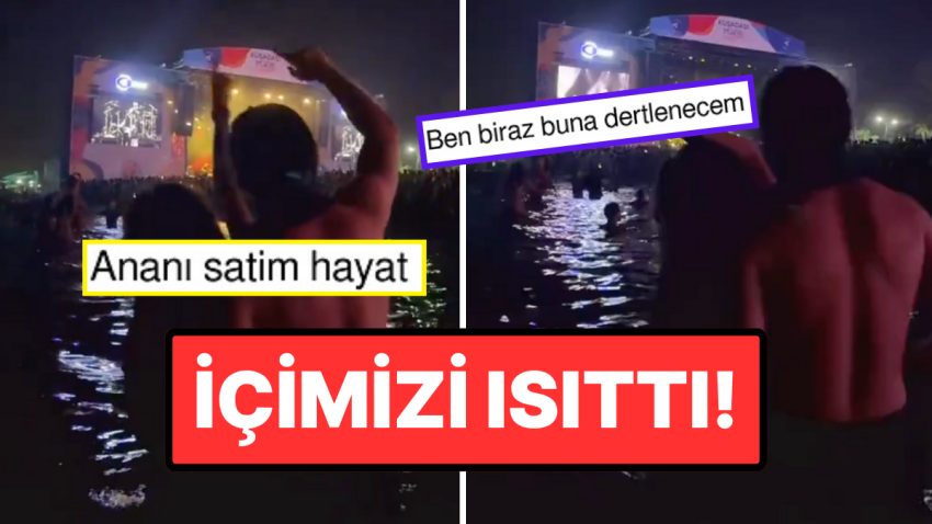 Kuşadası Müzik Şenliği’nde Denizin İçinde Duman Konserine Eşlik Eden Çift, “Nasip Olur mu?” Dedirtti